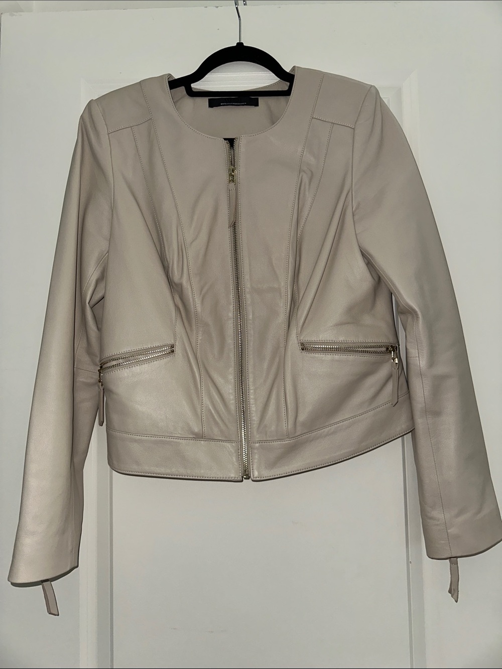 WHBM Women's Cream Leather Zip Front Jacket